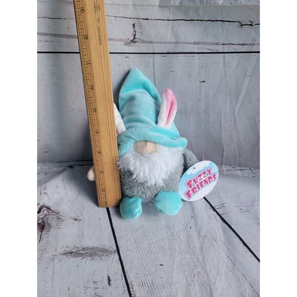 Bunny Ears Fuzzy Friends Blue Gnome 7" Plush Teal Hat Easter Bunny Gnome New - Picture 4 of 5